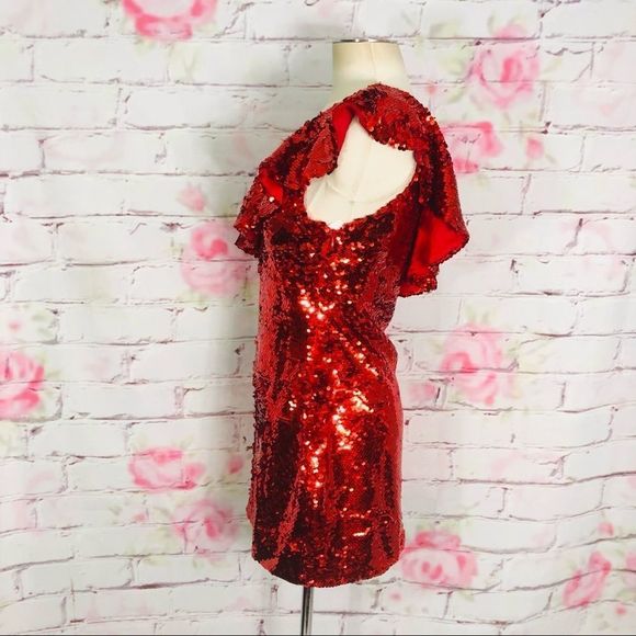Leith red sequin mini cocktail party dress - Picture 7 of 12